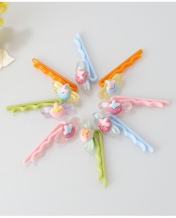 Babyhug Hair Pins And Clips Strawberry Applique Pack of 10 - Multicolour