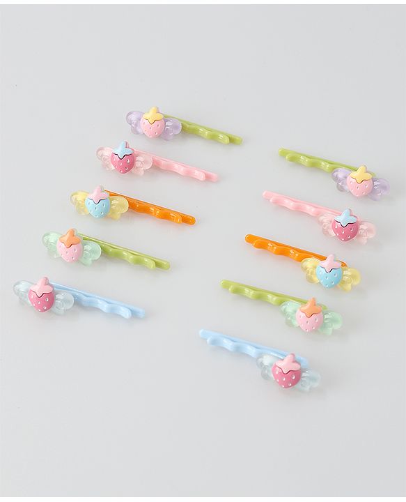 Babyhug Hair Pins And Clips Strawberry Applique Pack of 10 - Multicolour