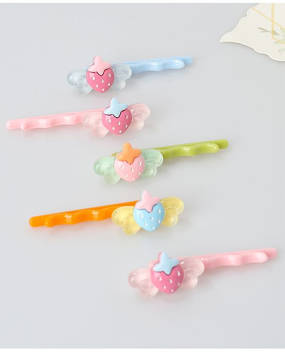 Babyhug Hair Pins And Clips Strawberry Applique Pack of 10 - Multicolour