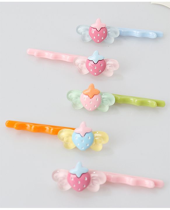 Babyhug Hair Pins And Clips Strawberry Applique Pack of 10 - Multicolour