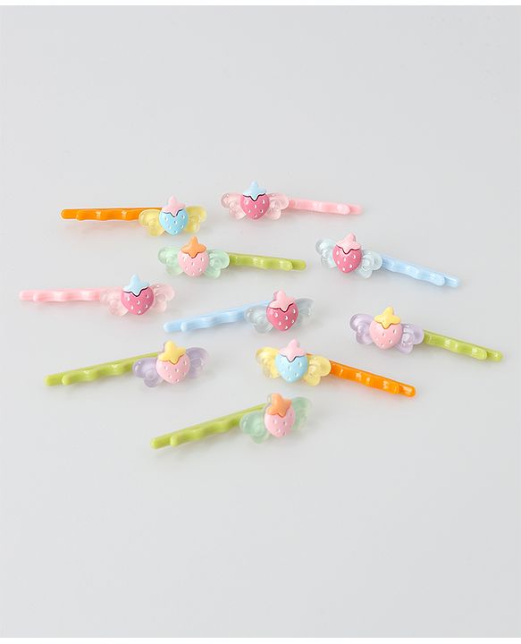 Babyhug Hair Pins And Clips Strawberry Applique Pack of 10 - Multicolour