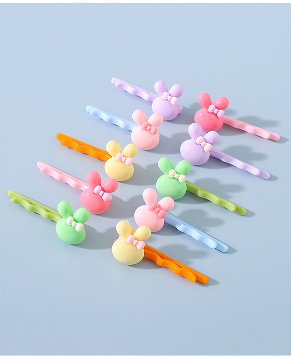 Babyhug Hair Pins And Clips Bunny Applique Pack of 10 - Multicolour