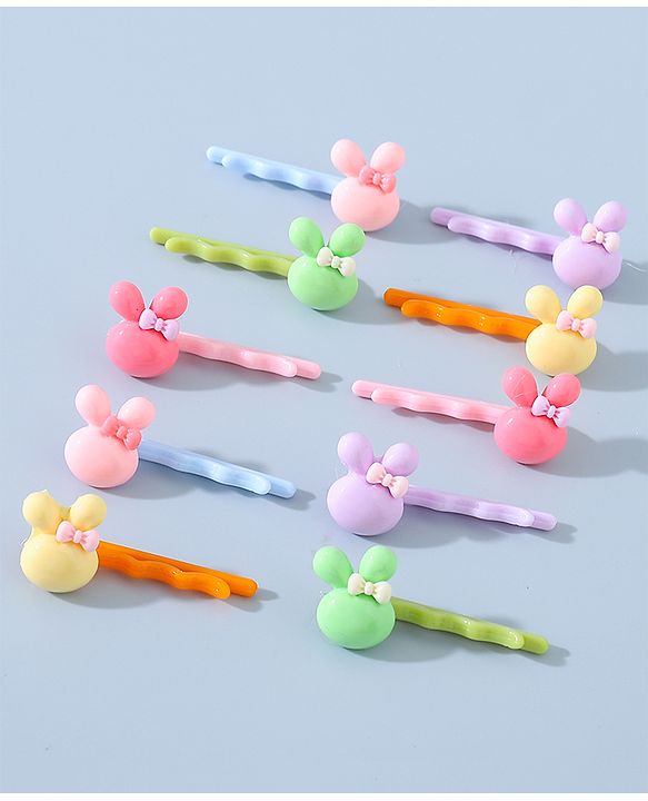 Babyhug Hair Pins And Clips Bunny Applique Pack of 10 - Multicolour
