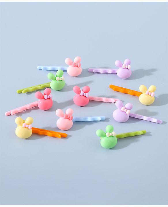 Babyhug Hair Pins And Clips Bunny Applique Pack of 10 - Multicolour