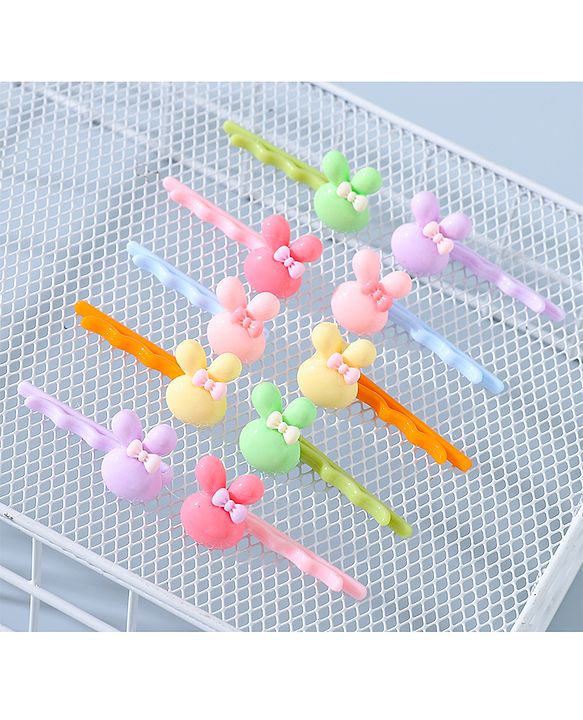 Babyhug Hair Pins And Clips Bunny Applique Pack of 10 - Multicolour