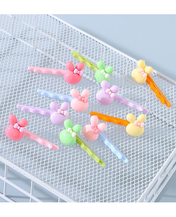 Babyhug Hair Pins And Clips Bunny Applique Pack of 10 - Multicolour