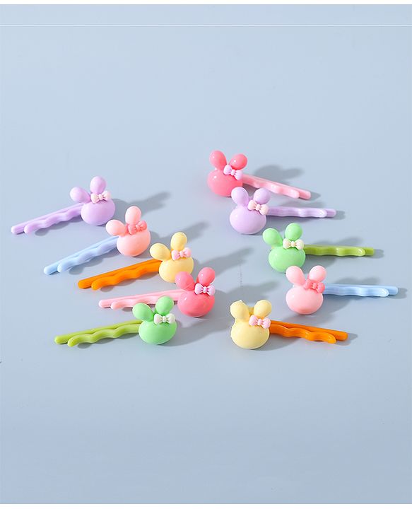 Babyhug Hair Pins And Clips Bunny Applique Pack of 10 - Multicolour