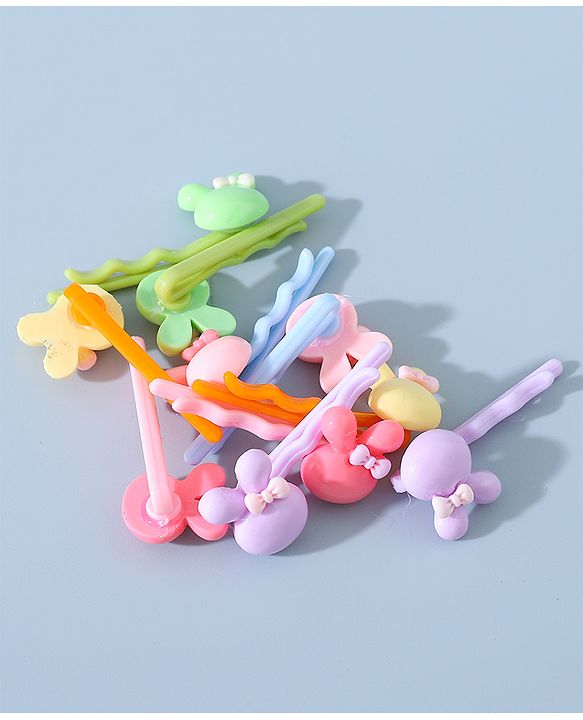 Babyhug Hair Pins And Clips Bunny Applique Pack of 10 - Multicolour