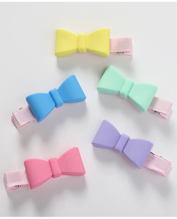 Babyhug Hair Pins And Clips with Bow Applique Free Size Pack of 5 - Multicolour