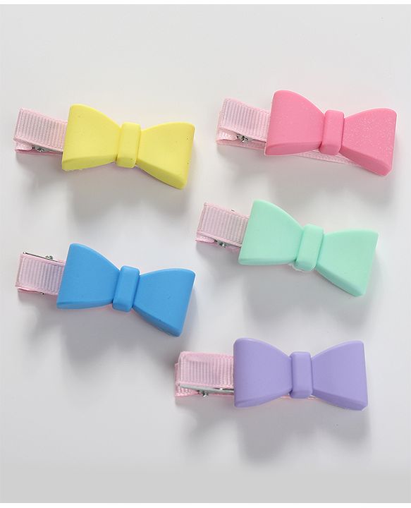Babyhug Hair Pins And Clips with Bow Applique Free Size Pack of 5 - Multicolour