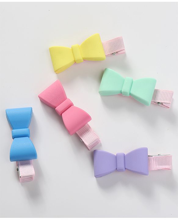 Babyhug Hair Pins And Clips with Bow Applique Free Size Pack of 5 - Multicolour