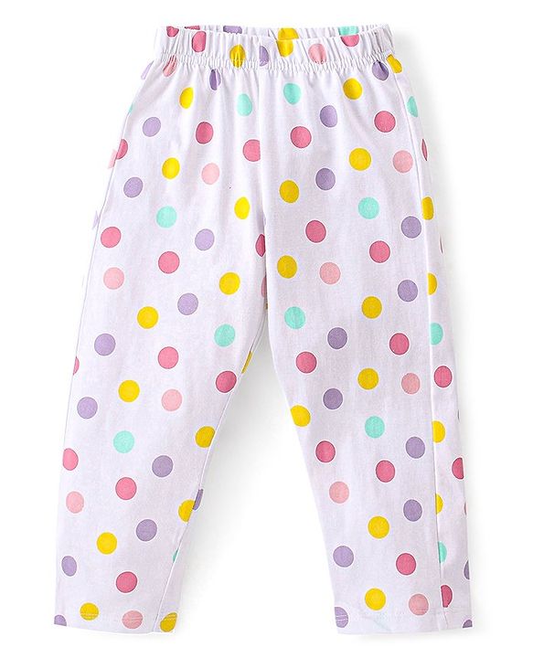 Babyhug Single Jersey Knit Full Sleeves Front Open Pyjama Set Polka Dots Printed - White