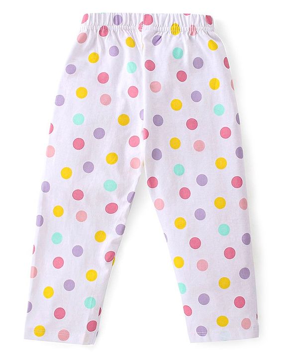 Babyhug Single Jersey Knit Full Sleeves Front Open Pyjama Set Polka Dots Printed - White