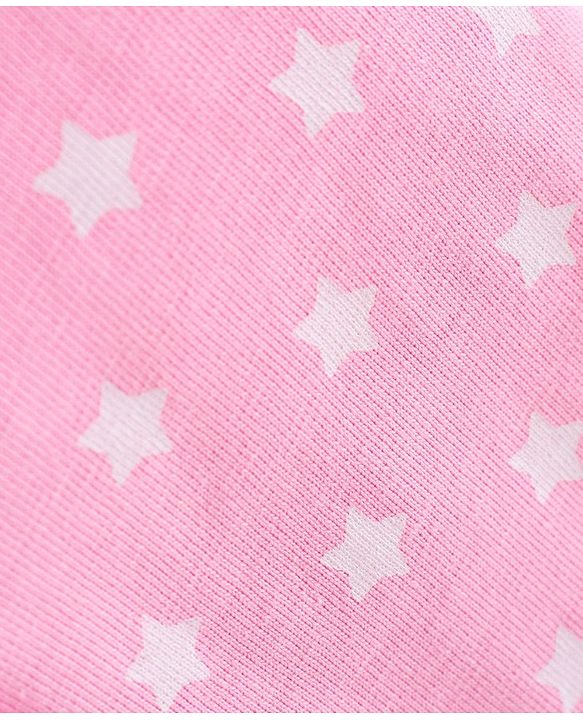 Babyhug Cotton Knit Full Sleeves Night Suit With Star Print - Pink & White