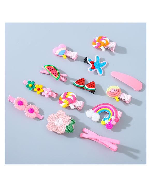 Babyhug Hair Pins And Clips Combo Pack of 14  -  Pink