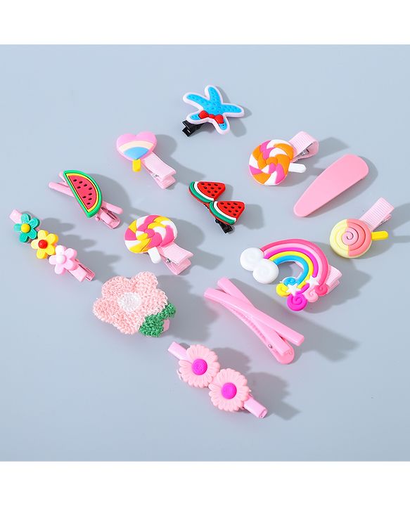 Babyhug Hair Pins And Clips Combo Pack of 14  -  Pink