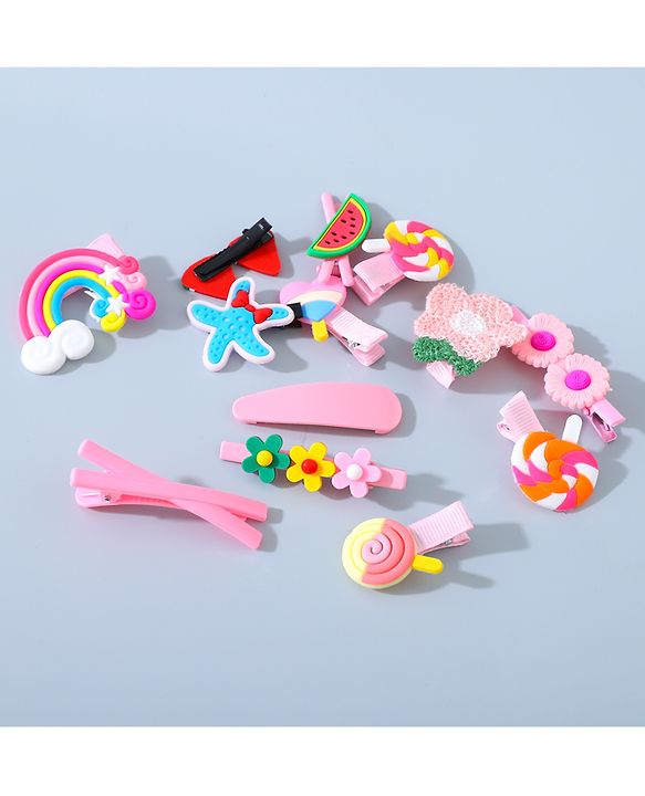 Babyhug Hair Pins And Clips Combo Pack of 14  -  Pink