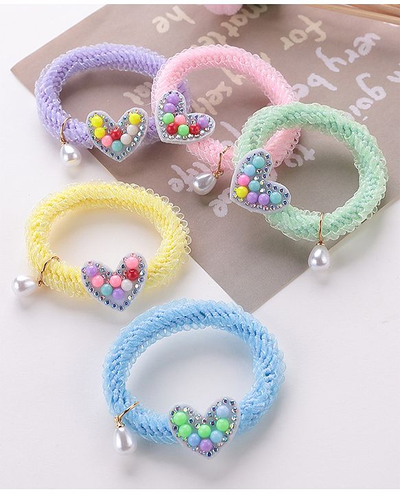 Babyhug Rubber Bands & Scrunchies Sets Heart Applique Pack of 5 - Multicolour