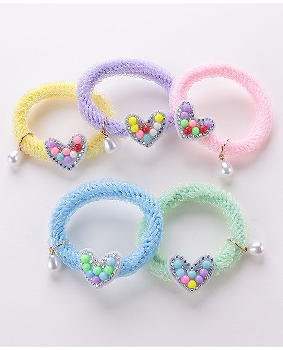Babyhug Rubber Bands & Scrunchies Sets Heart Applique Pack of 5 - Multicolour