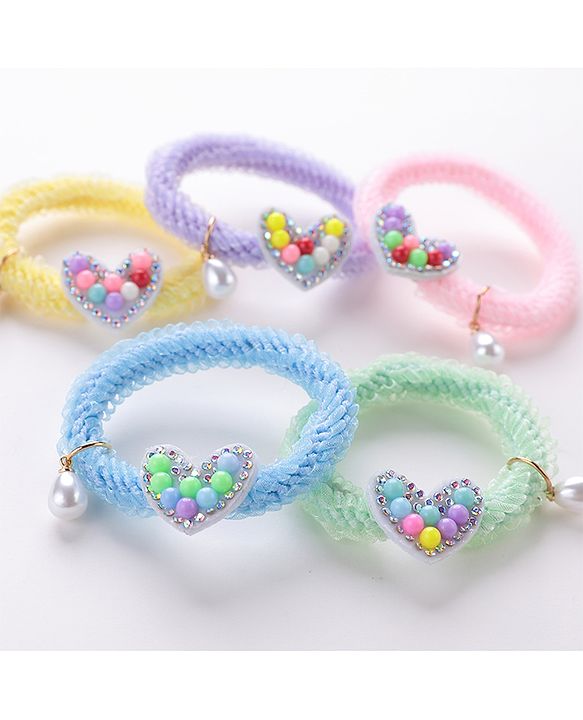 Babyhug Rubber Bands & Scrunchies Sets Heart Applique Pack of 5 - Multicolour