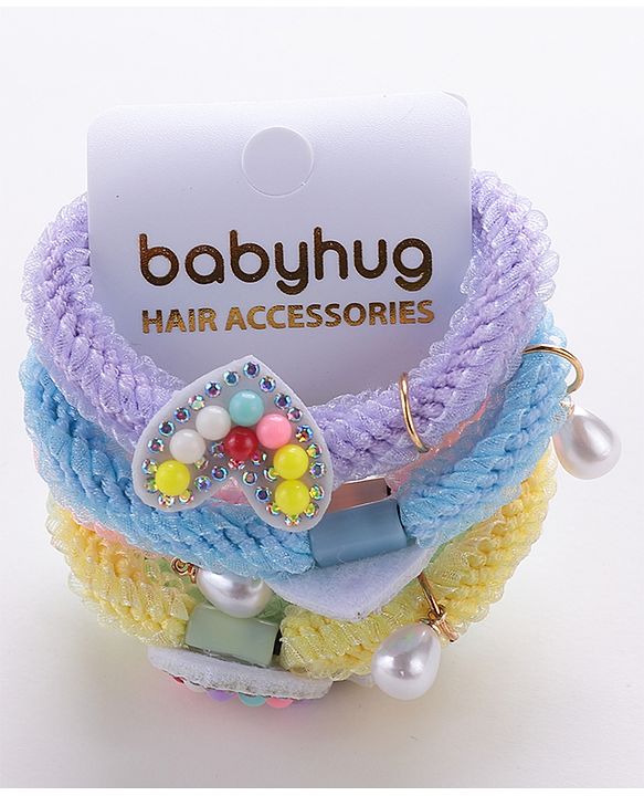 Babyhug Rubber Bands & Scrunchies Sets Heart Applique Pack of 5 - Multicolour