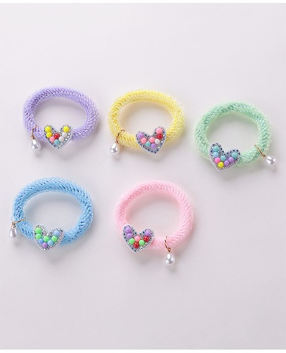 Babyhug Rubber Bands & Scrunchies Sets Heart Applique Pack of 5 - Multicolour