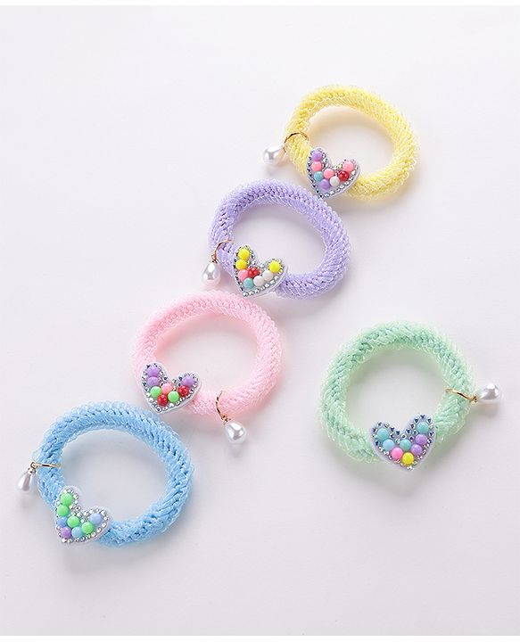 Babyhug Rubber Bands & Scrunchies Sets Heart Applique Pack of 5 - Multicolour