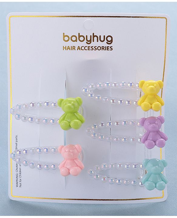 Babyhug Snap Clips Teddy Design Pack of 5 - Multicolour