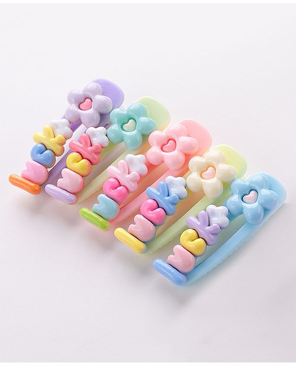 Babyhug Hair Pins And Clips with Flower Applique Pack of 5 - Multicolour