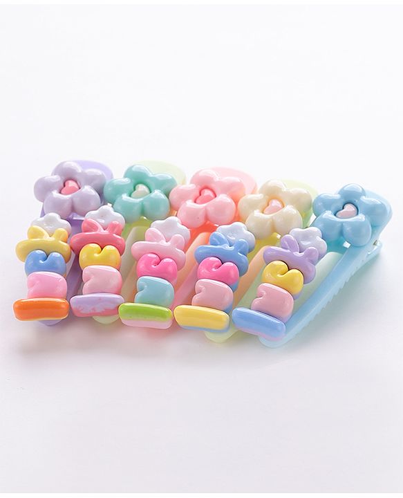 Babyhug Hair Pins And Clips with Flower Applique Pack of 5 - Multicolour
