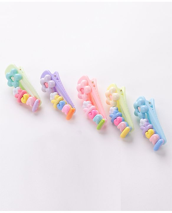 Babyhug Hair Pins And Clips with Flower Applique Pack of 5 - Multicolour