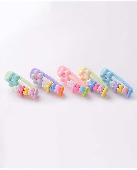 Babyhug Hair Pins And Clips with Flower Applique Pack of 5 - Multicolour