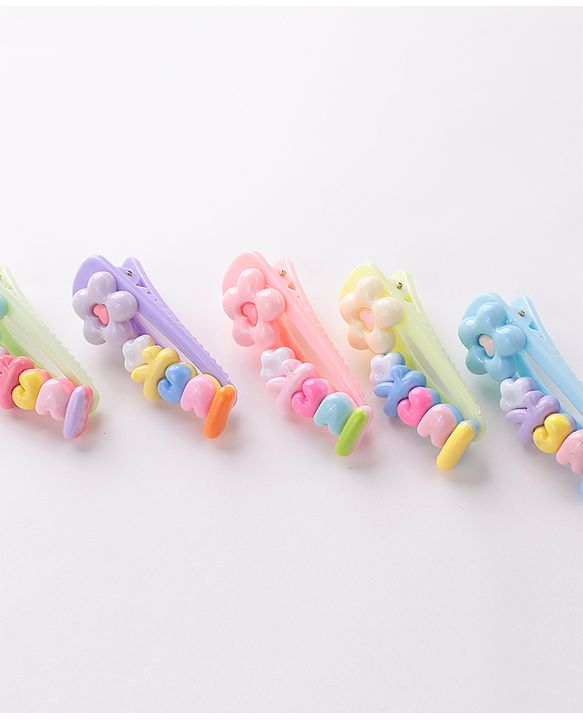 Babyhug Hair Pins And Clips with Flower Applique Pack of 5 - Multicolour