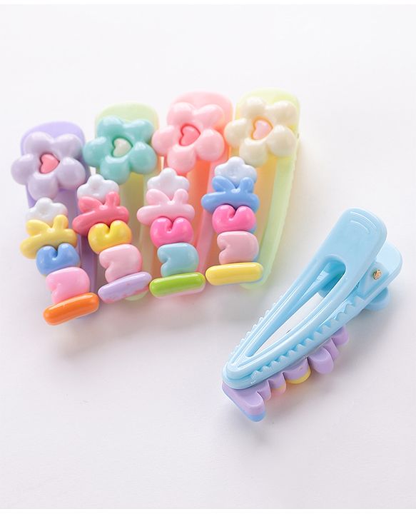 Babyhug Hair Pins And Clips with Flower Applique Pack of 5 - Multicolour