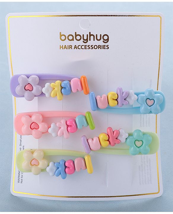 Babyhug Hair Pins And Clips with Flower Applique Pack of 5 - Multicolour