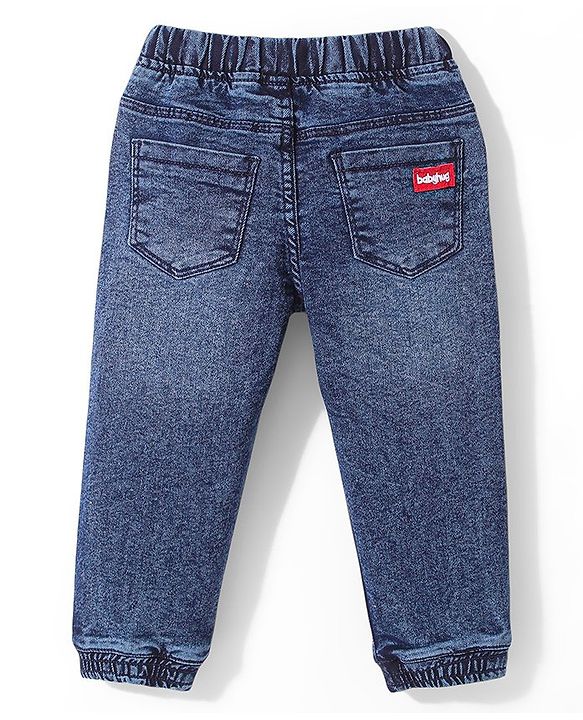 Babyhug Full Length Text Patch Stretchable Joggers - Dark Blue