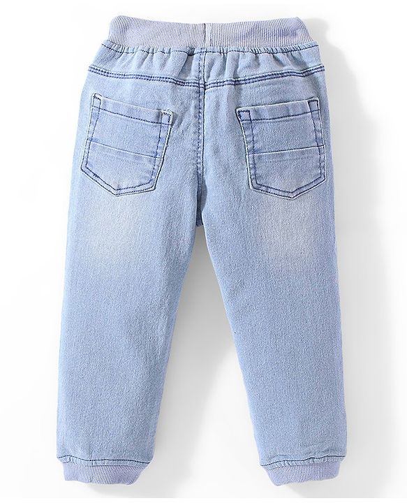 Babyhug Denim Full Length Washed Stretchable Joggers - Light Blue