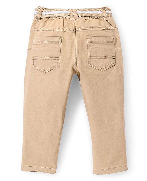 Babyhug Denim Washed Full Length  Jeans With Stretch Solid Colour - Beige