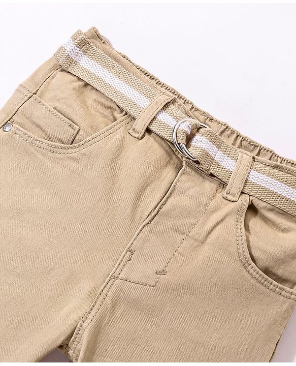 Babyhug Denim Washed Full Length  Jeans With Stretch Solid Colour - Beige