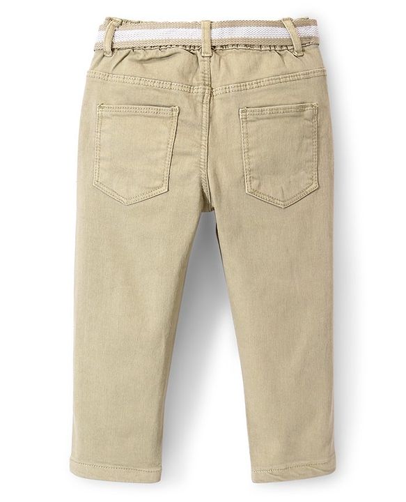 Babyhug Denim Washed Full Length Jeans With Stretch Solid Colour - Light Olive