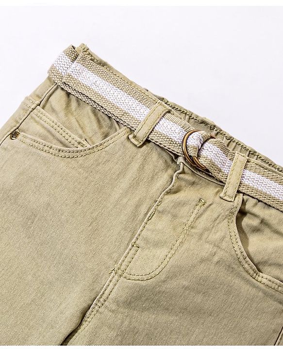 Babyhug Denim Washed Full Length Jeans With Stretch Solid Colour - Light Olive