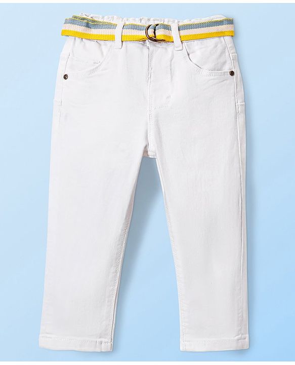 Babyhug Denim Washed Full Length Jeans With Stretch Solid Colour -White