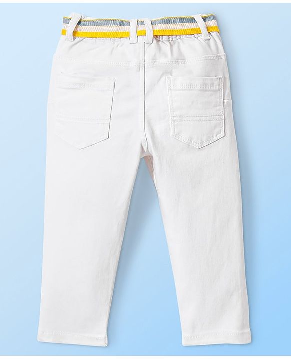 Babyhug Denim Washed Full Length Jeans With Stretch Solid Colour -White