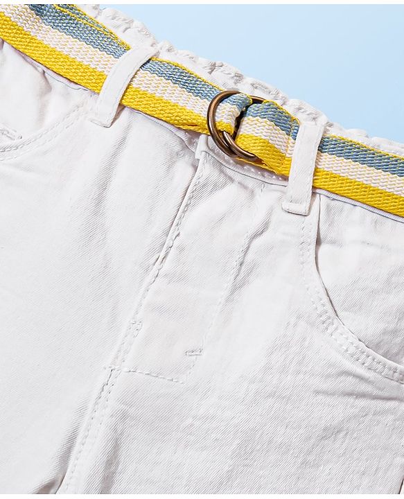 Babyhug Denim Washed Full Length Jeans With Stretch Solid Colour -White
