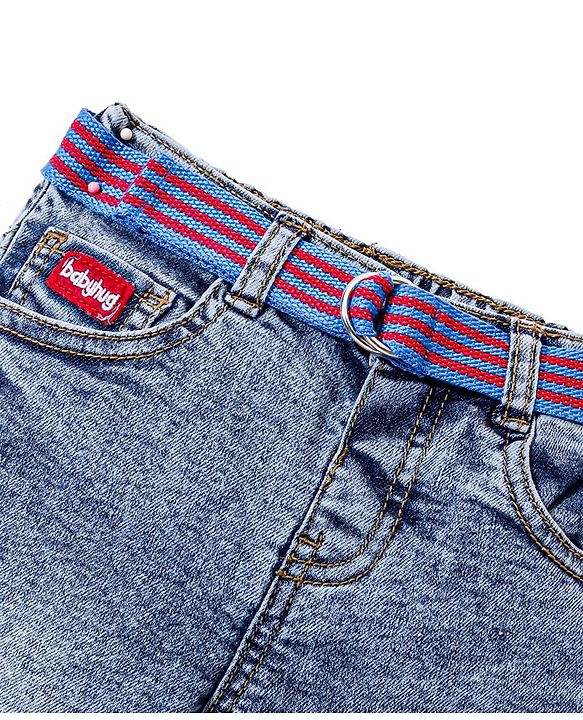 Babyhug Denim Washed Full Length Jeans With Stretch Solid Colour - Blue