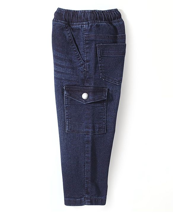 Babyhug Denim Full Length Washed Stretchable Jeans - Dark Blue