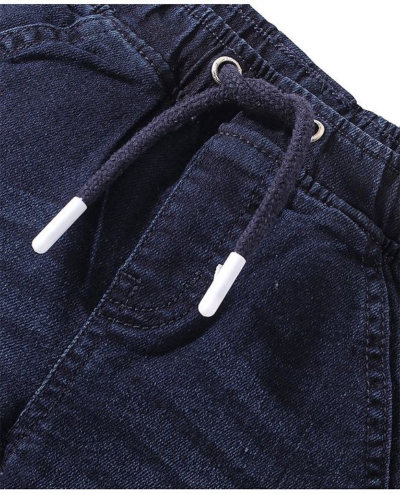 Babyhug Denim Full Length Washed Stretchable Jeans - Dark Blue