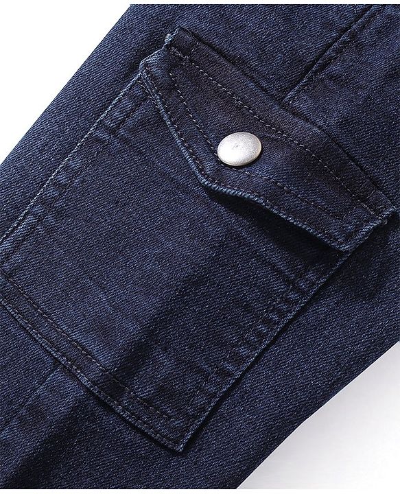 Babyhug Denim Full Length Washed Stretchable Jeans - Dark Blue