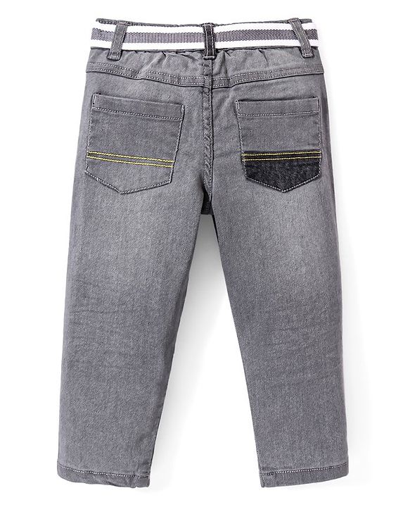 Babyhug Denim Washed Full Length Jeans With Stretch Solid Colour - Grey