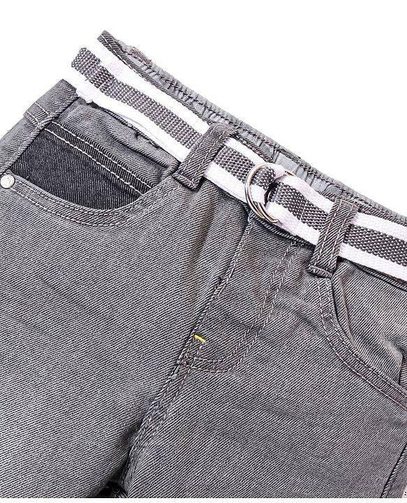 Babyhug Denim Washed Full Length Jeans With Stretch Solid Colour - Grey